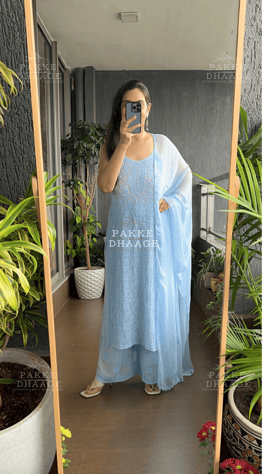 Noor Viscose Georgette Strappy Kurta & Kurta Sets - Powder Blue