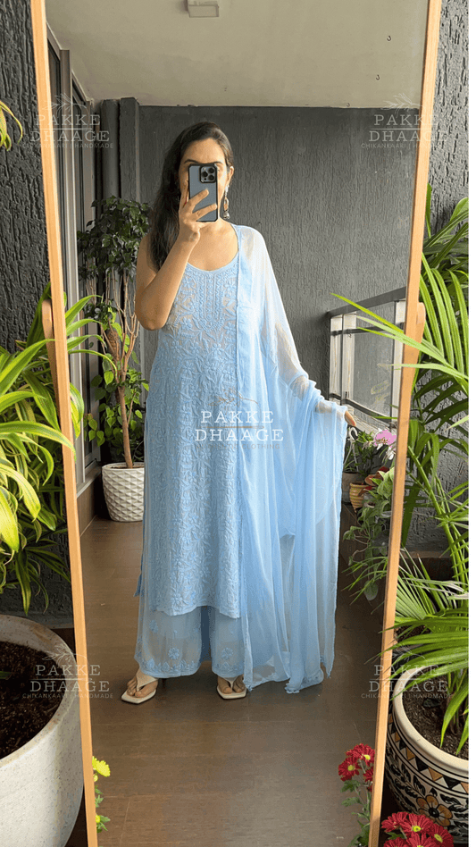 Noor Viscose Georgette Strappy Kurta & Kurta Sets - Powder Blue
