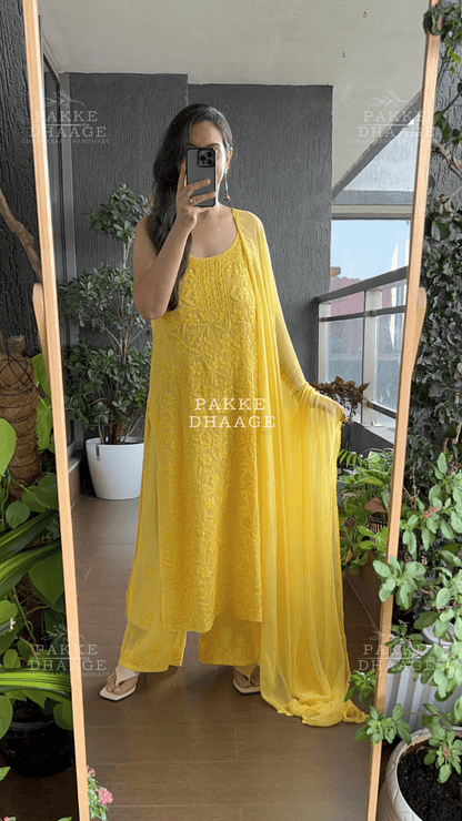 Noor Viscose Georgette Strappy Kurta & Kurta Sets - Vibrant Yellow