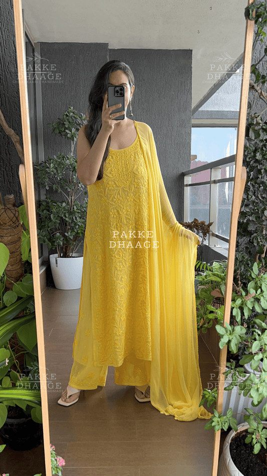 Noor Viscose Georgette Strappy Kurta & Kurta Sets - Vibrant Yellow