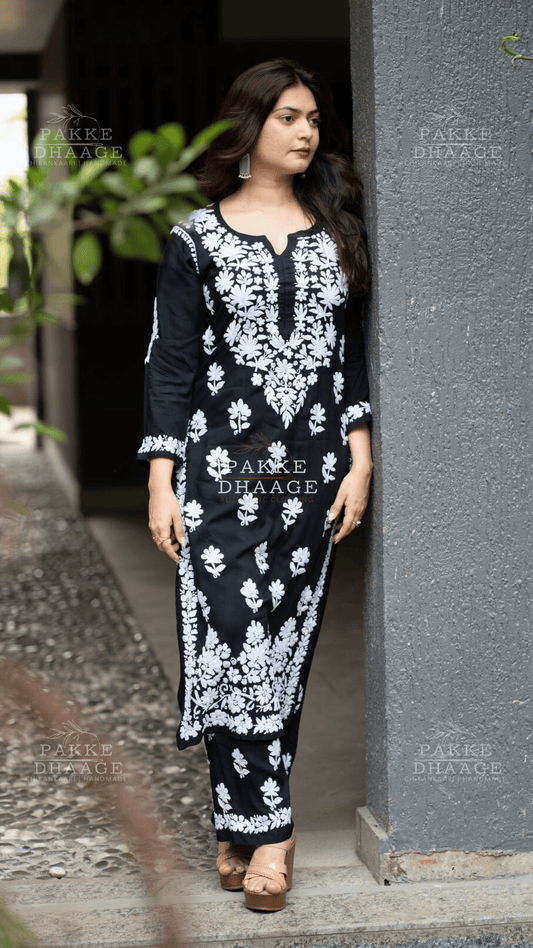 Nyra Premium Pure Modal Kurta Palazzo Set - Black