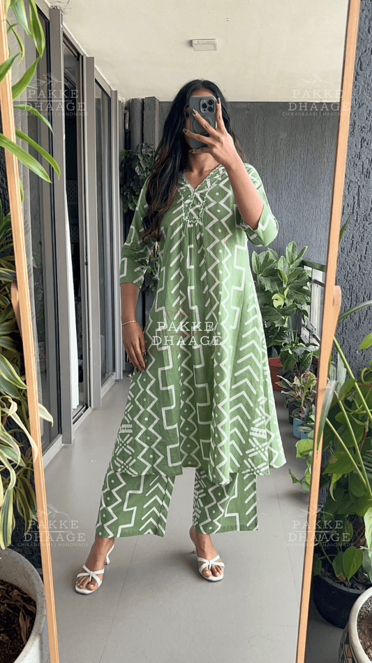 Olive Green Pure Cotton Kurta Palazzo set