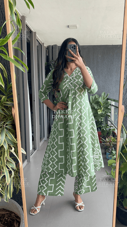 Olive Green Pure Cotton Kurta Palazzo set