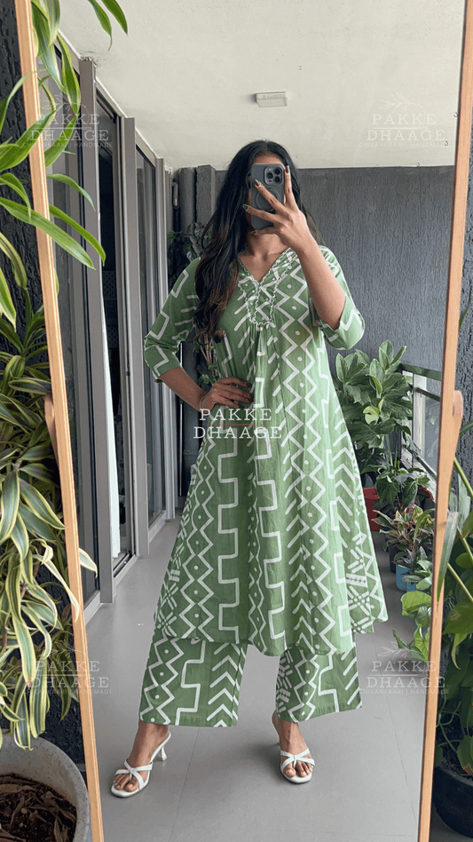 Olive Green Pure Cotton Kurta Palazzo set