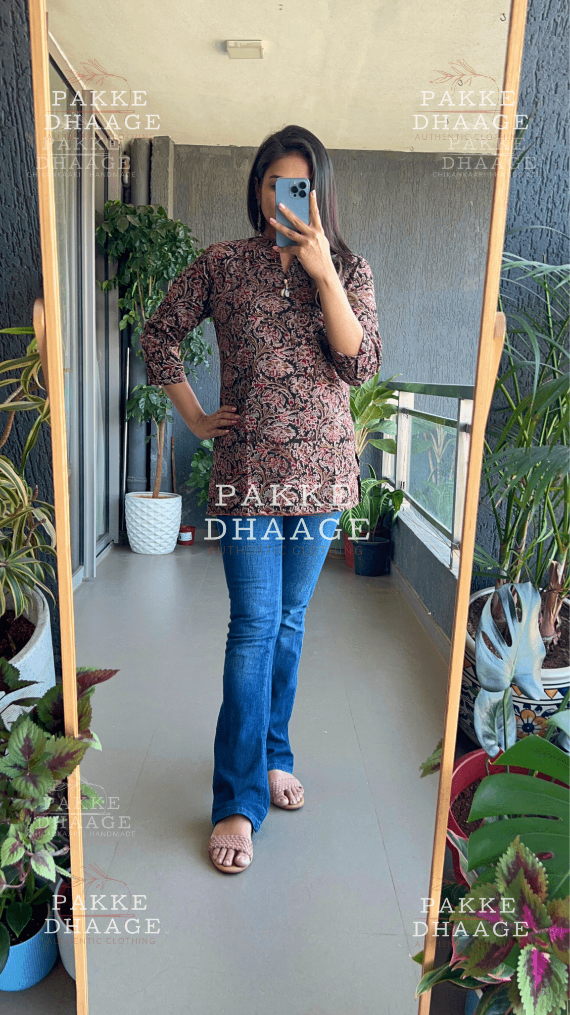 Print Poetry Ajrakh Short Kurtis - Black