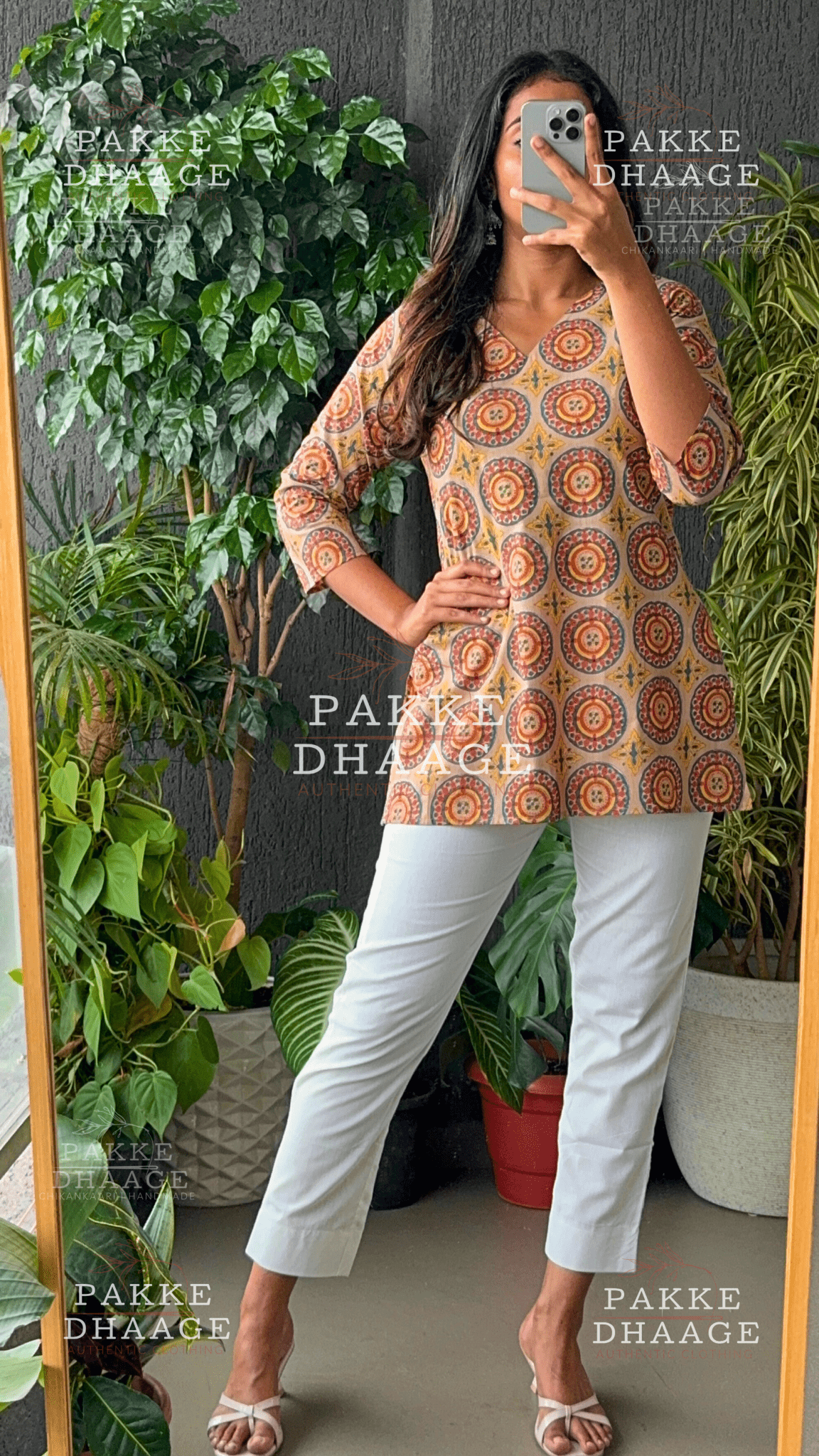 Print Poetry Pure Cotton Short Kurtis - Floral Beige