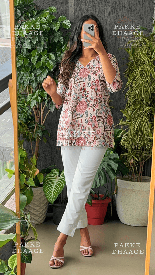 Print Poetry Pure Cotton Short Kurtis - Meadow Mist