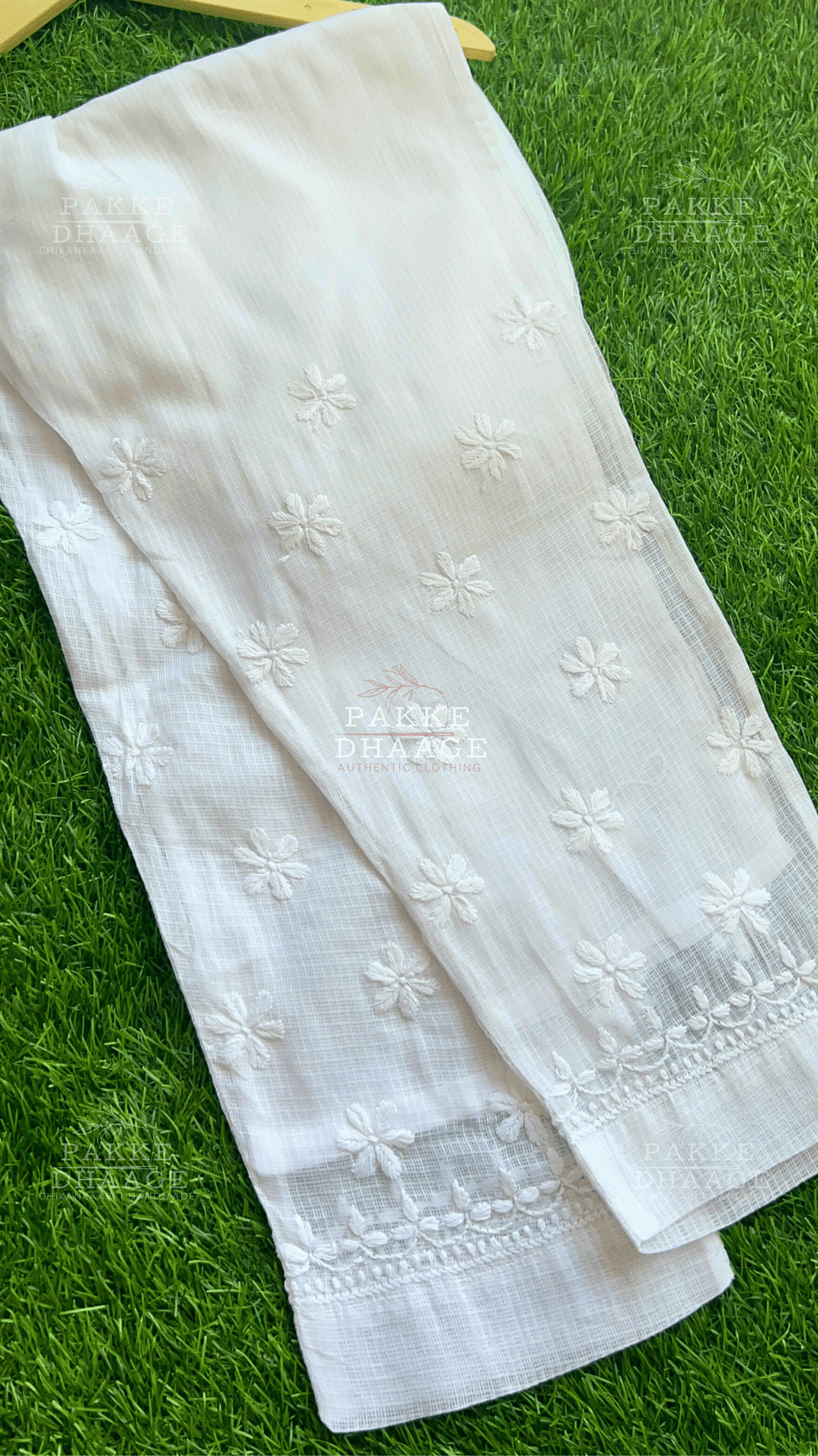 Pure Kota Doria Chikankari Pants with attached lining