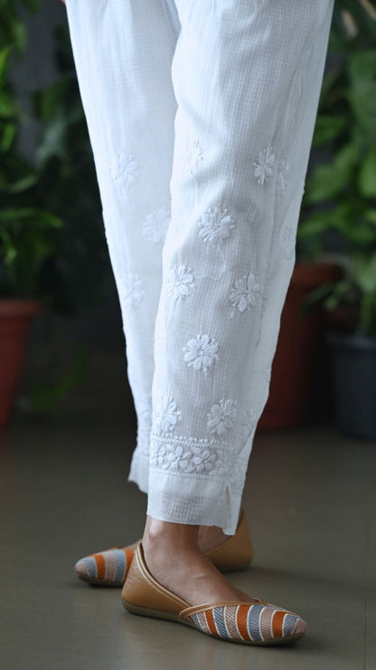 Pure Kota Doria Chikankari Pants with attached lining