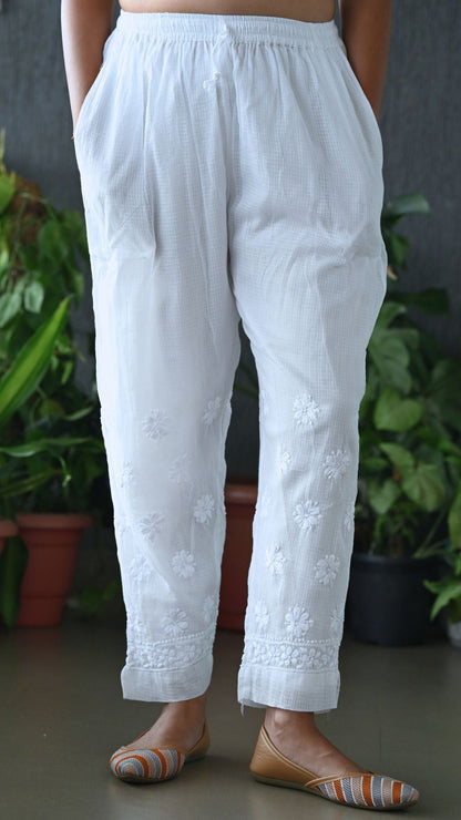 Pure Kota Doria Chikankari Pants with attached lining