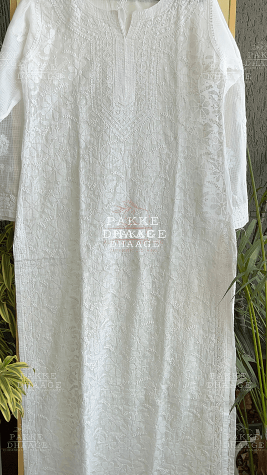 Pure Kota Doria Kurta - White