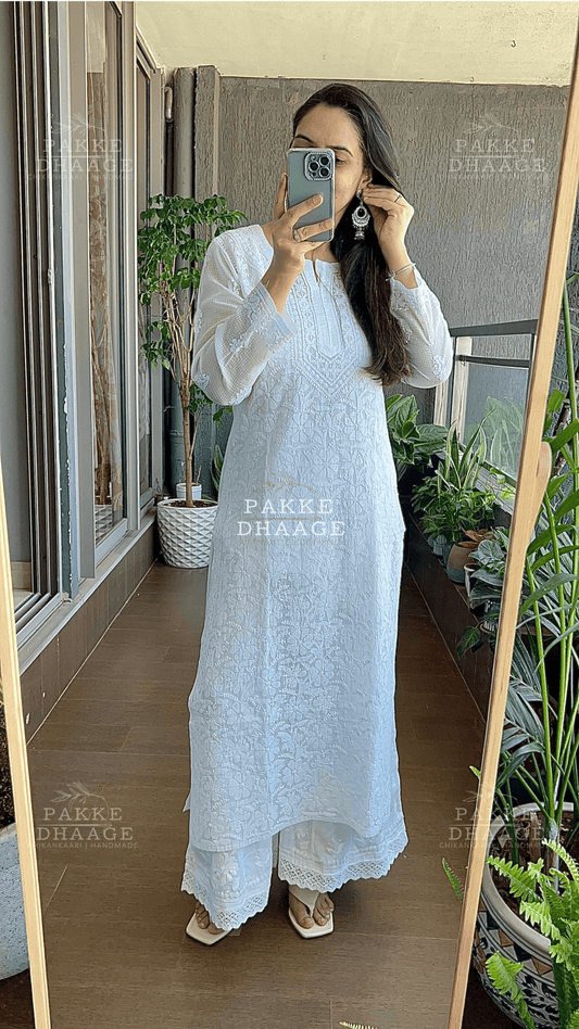 Pure Kota Doria Kurta - White