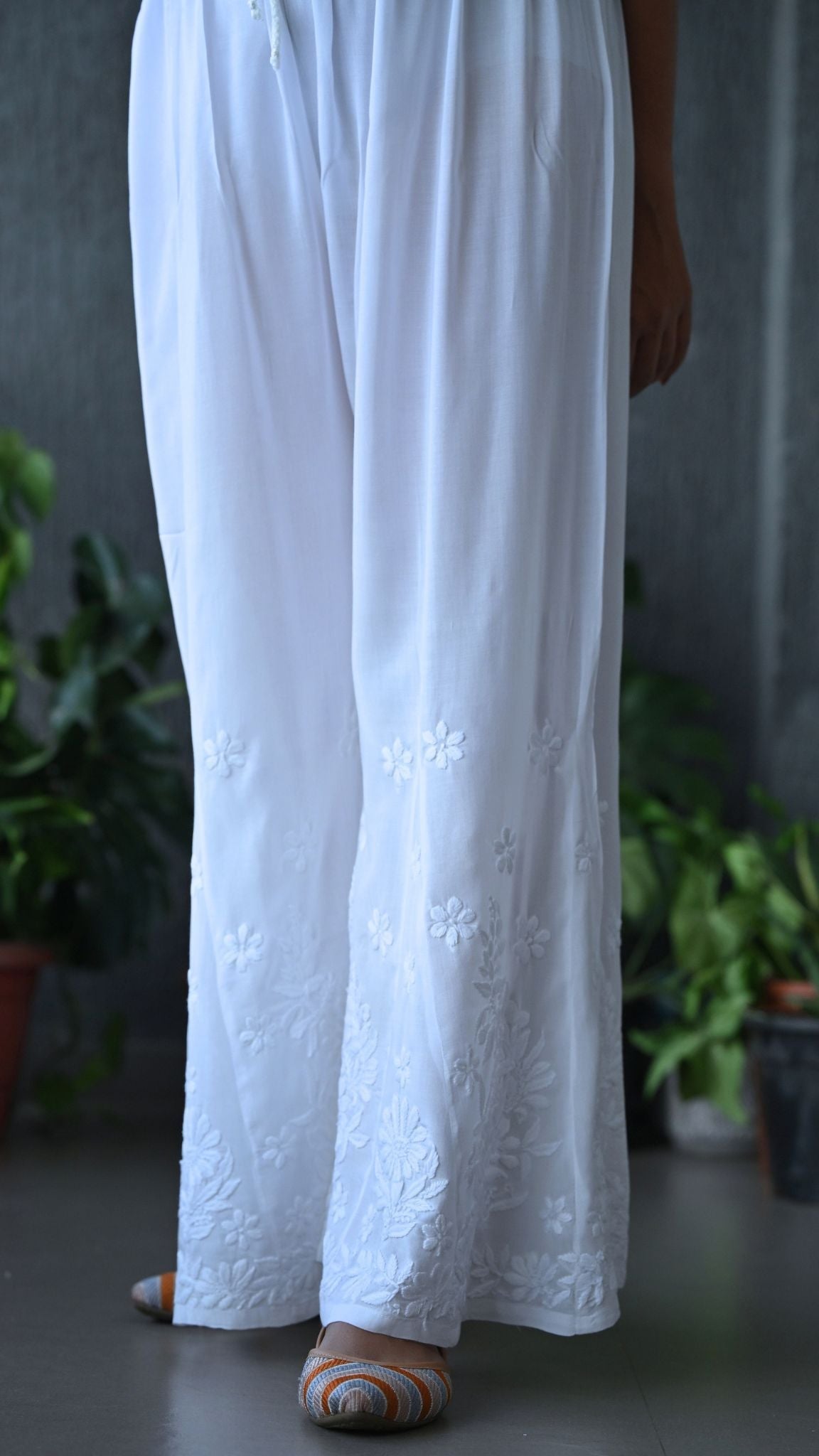 Pure Modal Chikankari Palazzo - Free Size