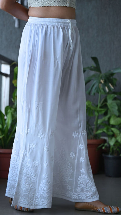 Pure Modal Chikankari Palazzo - Free Size