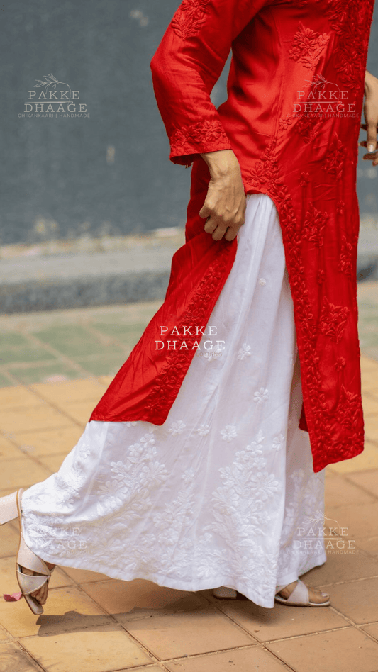 Pure Modal Chikankari Palazzo - Free Size