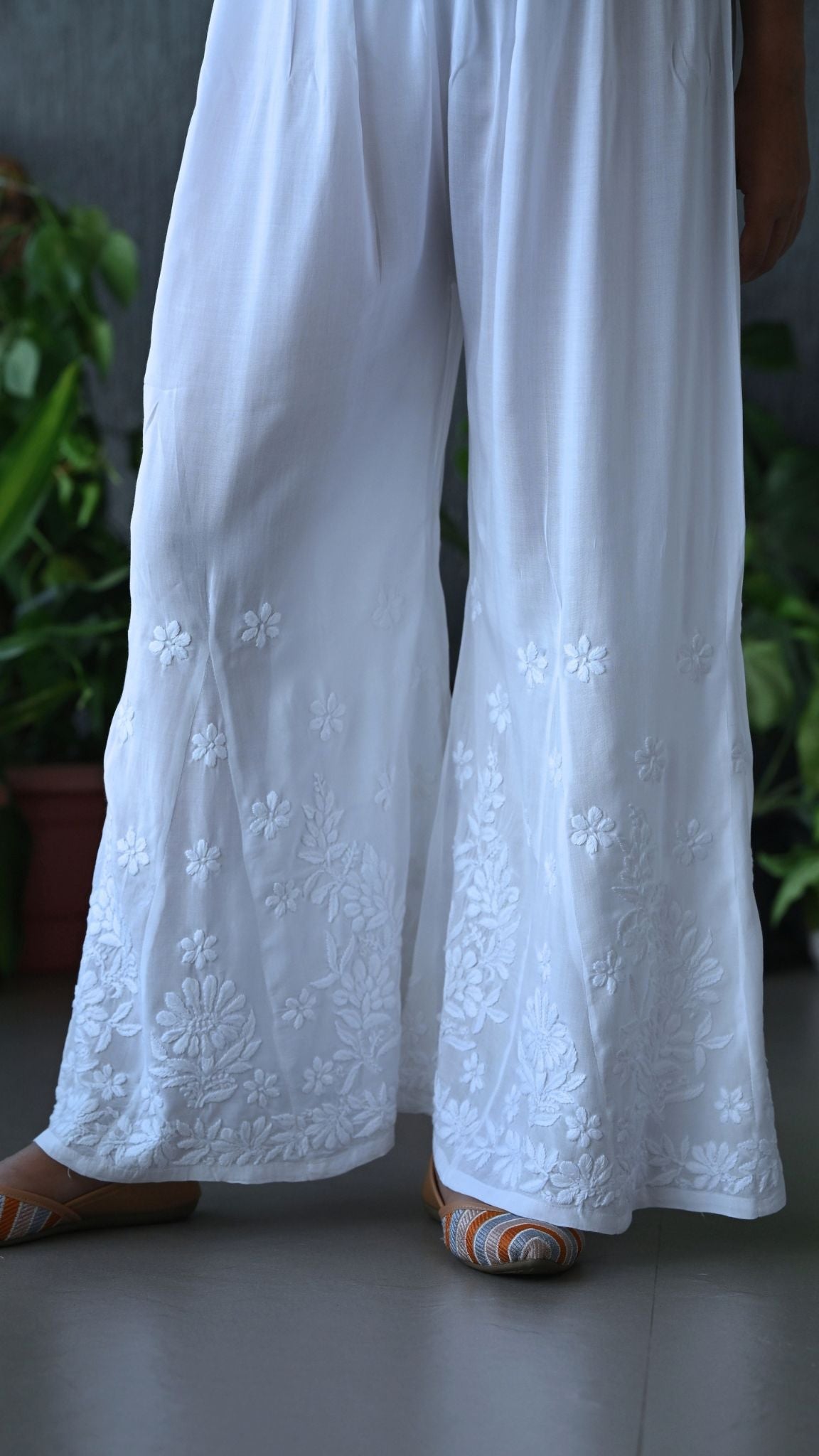 Pure Modal Chikankari Palazzo - Free Size