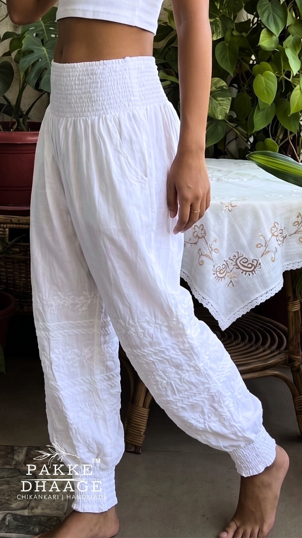 Pure Mul Cotton Chikankari Harem Pants