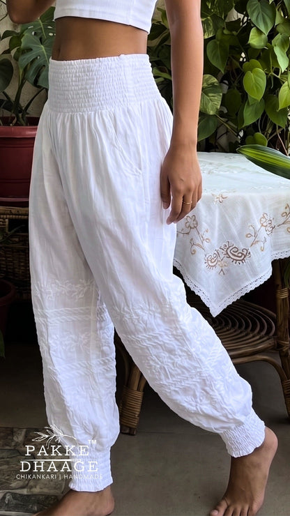 Pure Mul Cotton Chikankari Harem Pants
