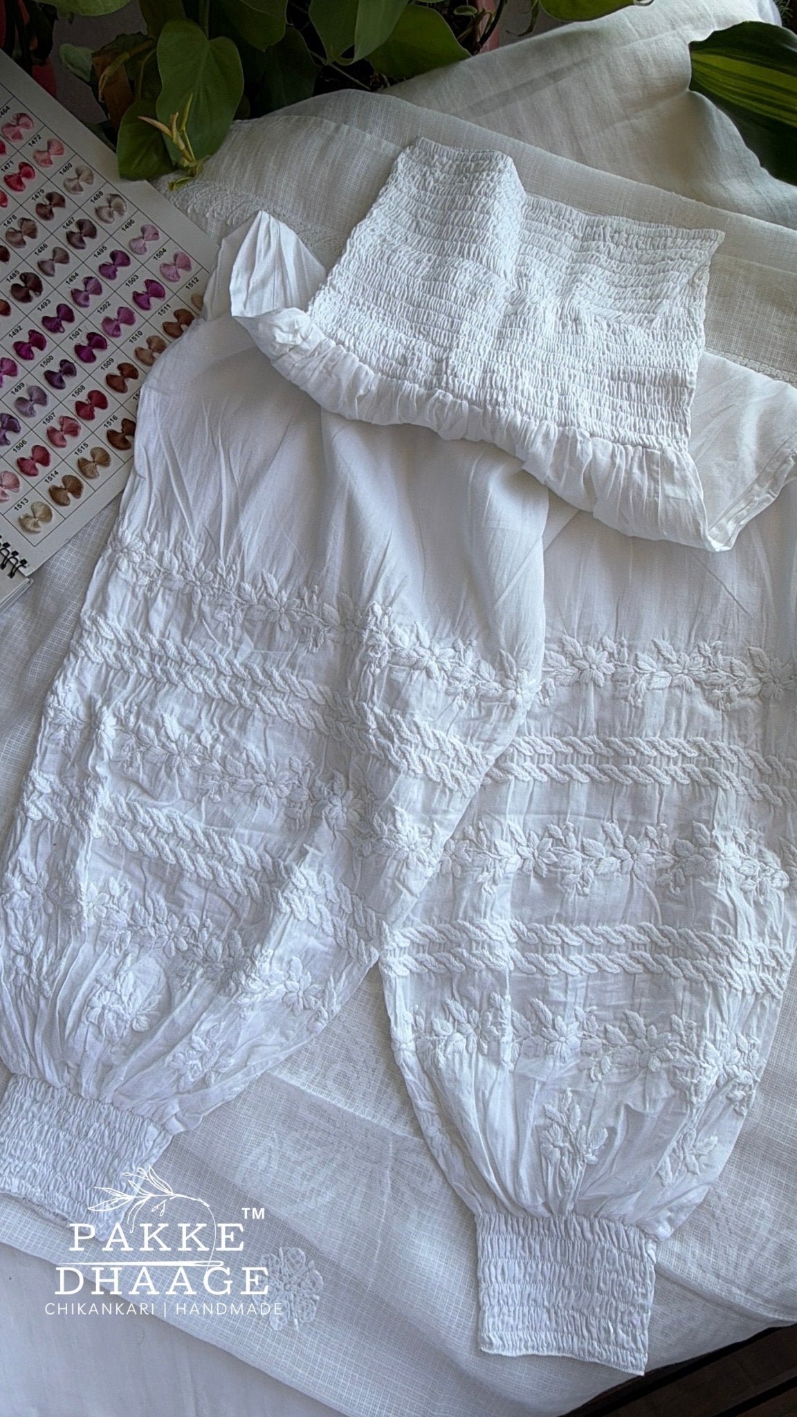 Pure Mul Cotton Chikankari Harem Pants