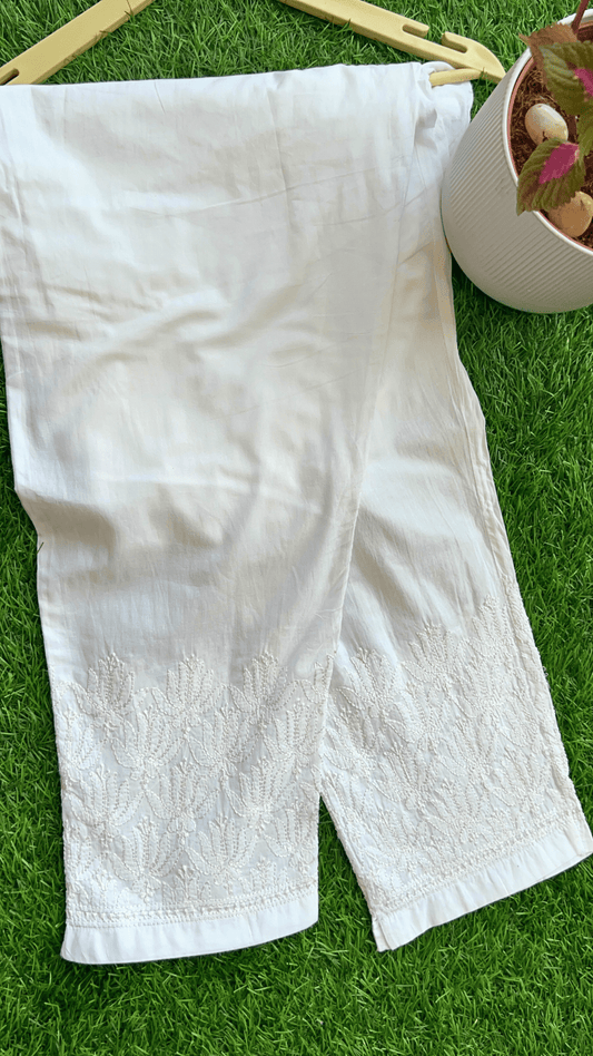 Pure Mulmul Resham Thread Embroidered Pants- Free Size