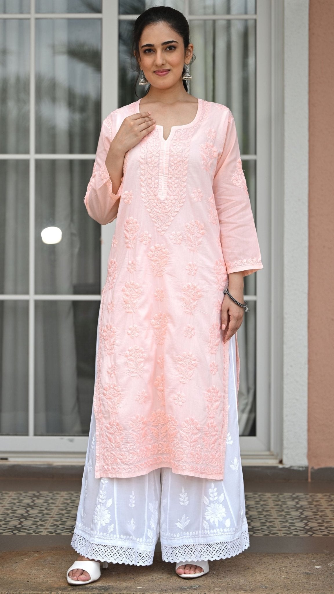 Reet Chikankari Pure Mul Cotton Kurtis - Apricot Haze