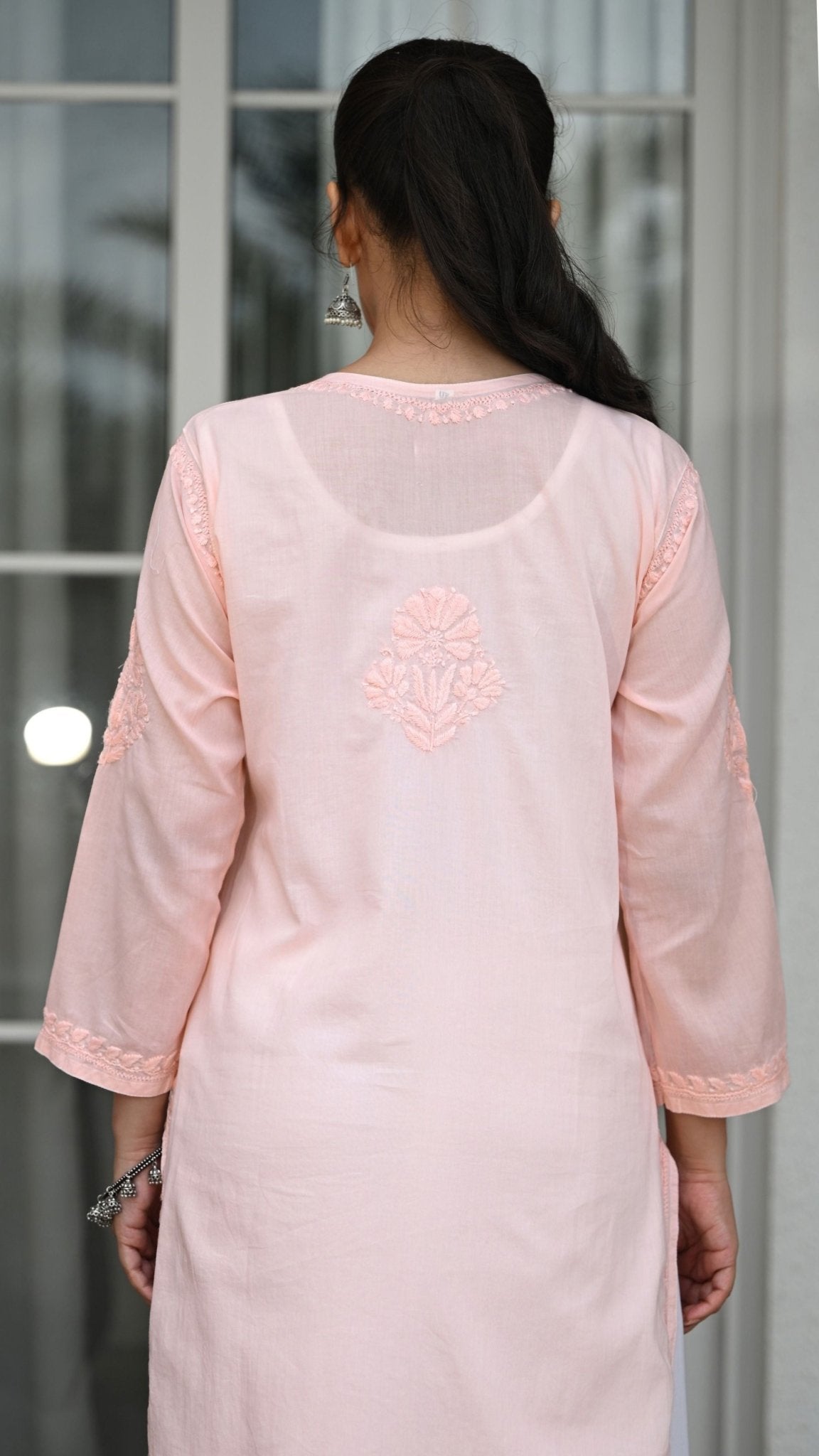 Reet Chikankari Pure Mul Cotton Kurtis - Apricot Haze