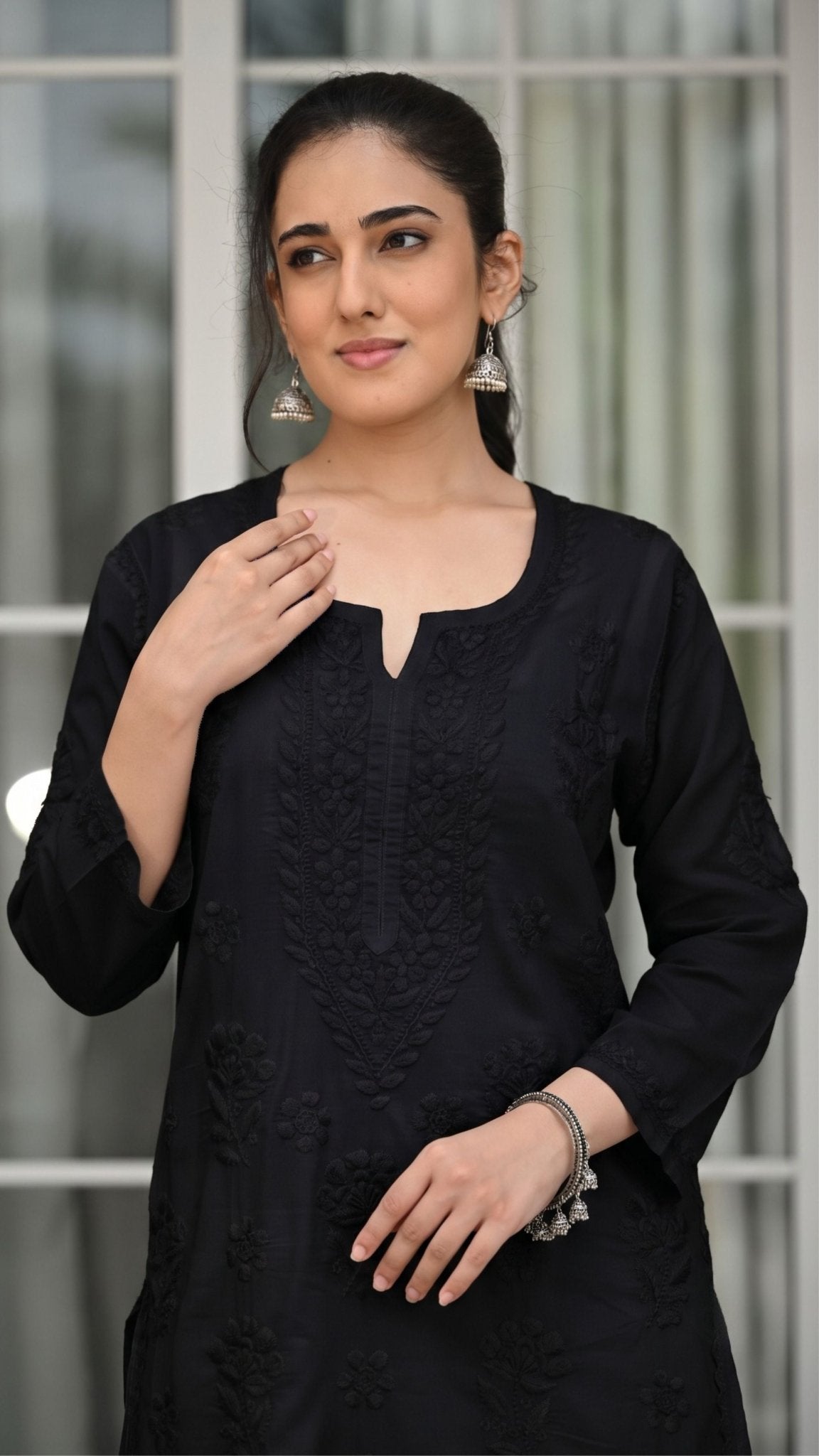 Reet Chikankari Pure Mul Cotton Kurtis - Black