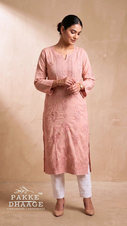 Reet Chikankari Pure Mul Cotton Kurtis - Mocha Mousse