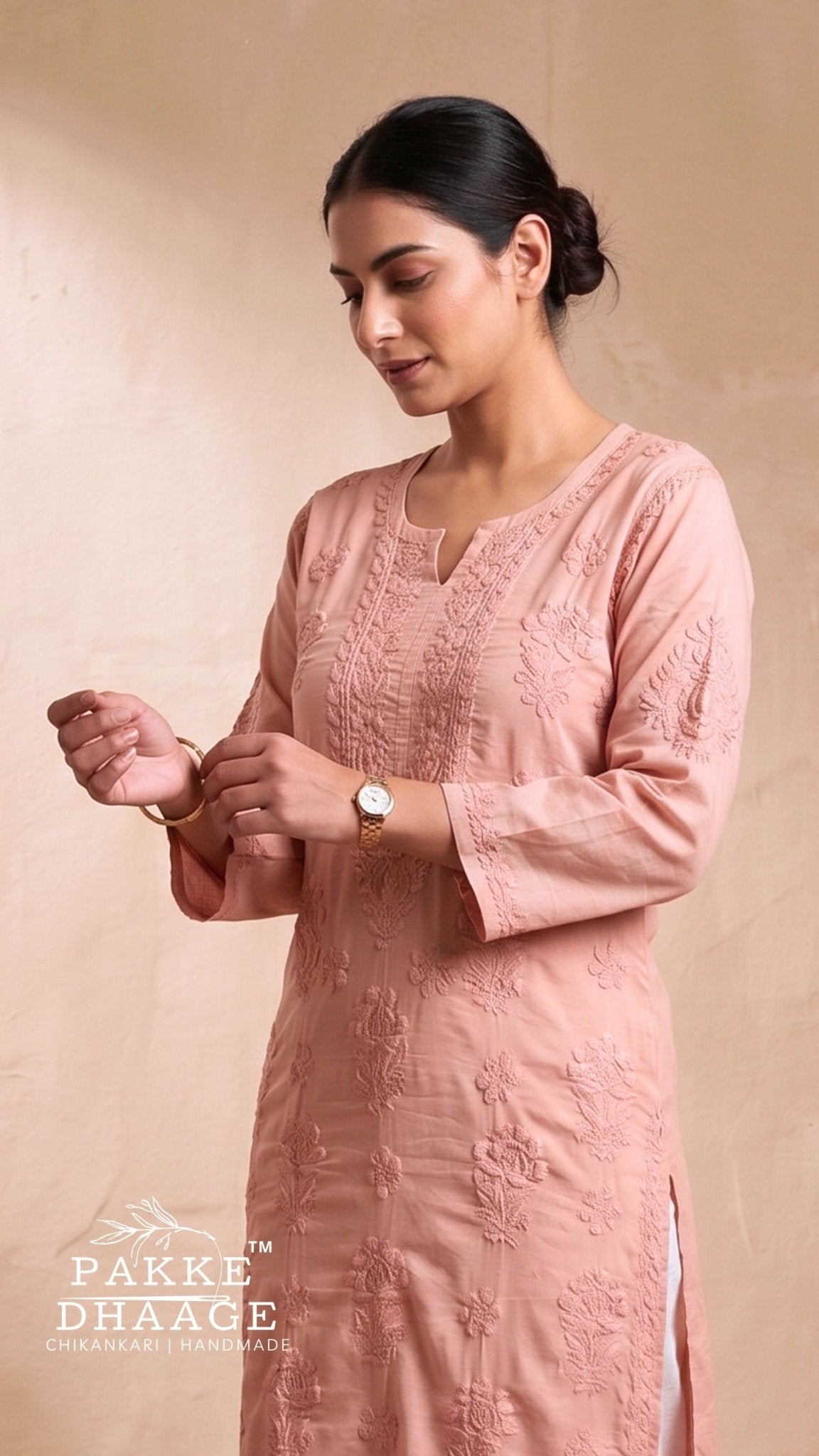 Reet Chikankari Pure Mul Cotton Kurtis - Mocha Mousse
