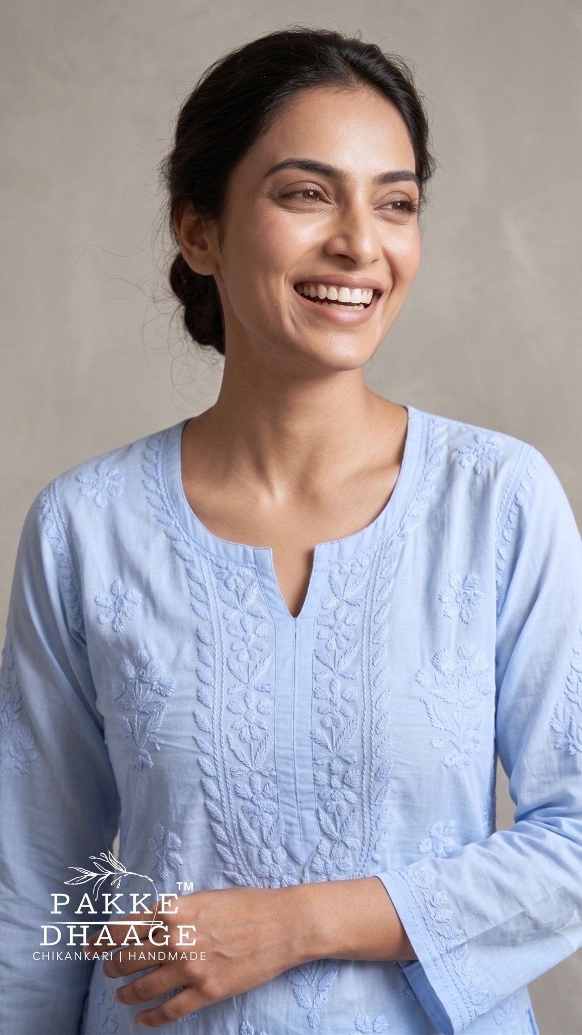 Reet Chikankari Pure Mul Cotton Kurtis - Powder Blue