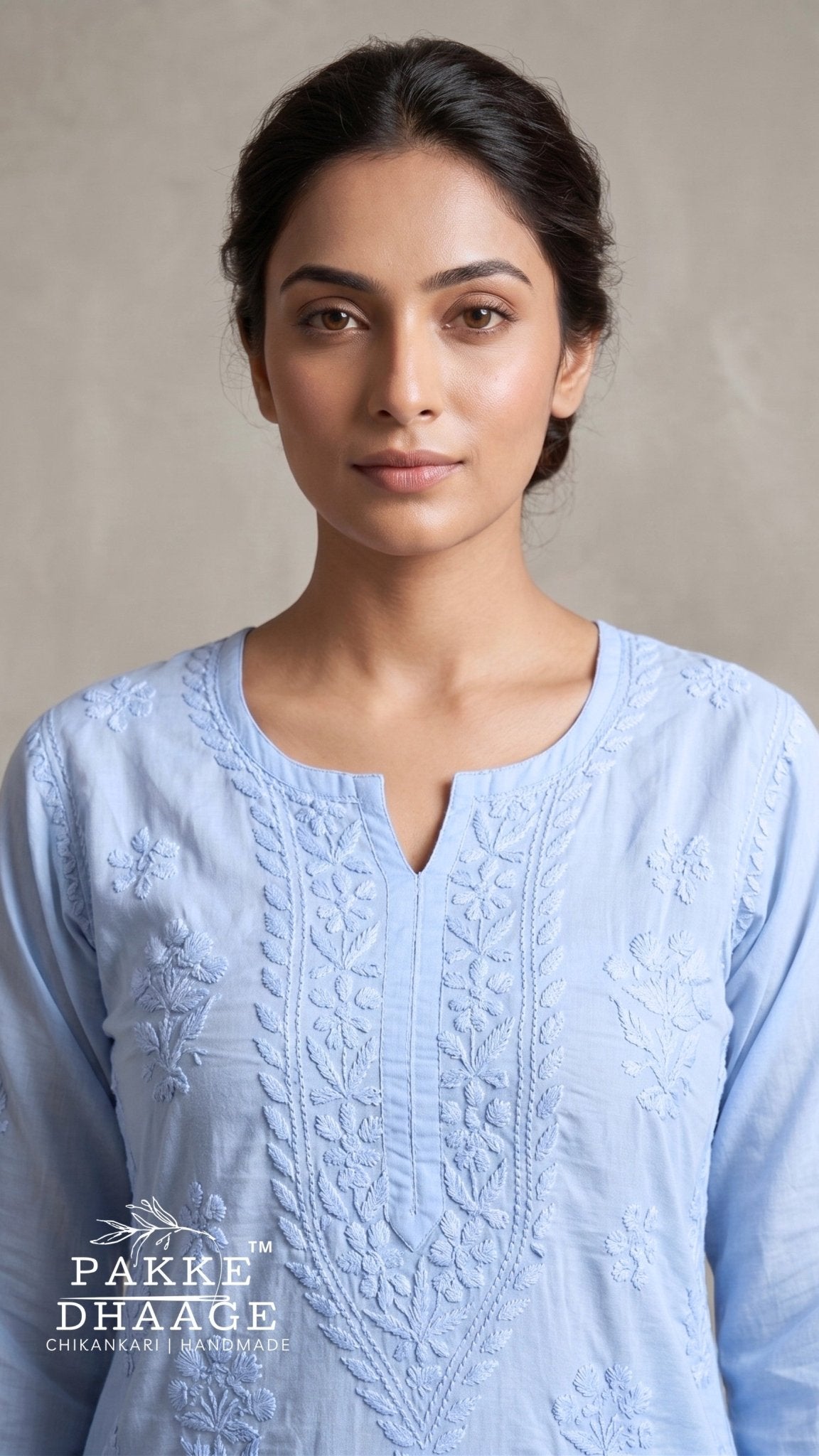 Reet Chikankari Pure Mul Cotton Kurtis - Powder Blue