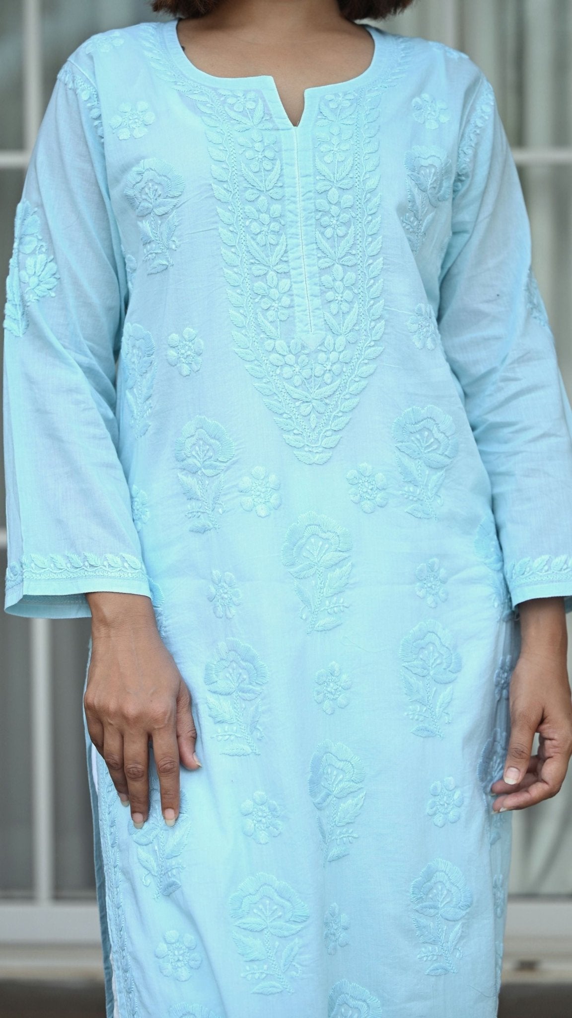 Reet Chikankari Pure Mul Cotton Kurtis - Sea Green