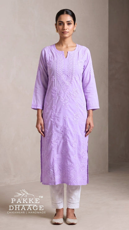 Reet Chikankari Pure Mul Cotton Kurtis - Soft Lilac