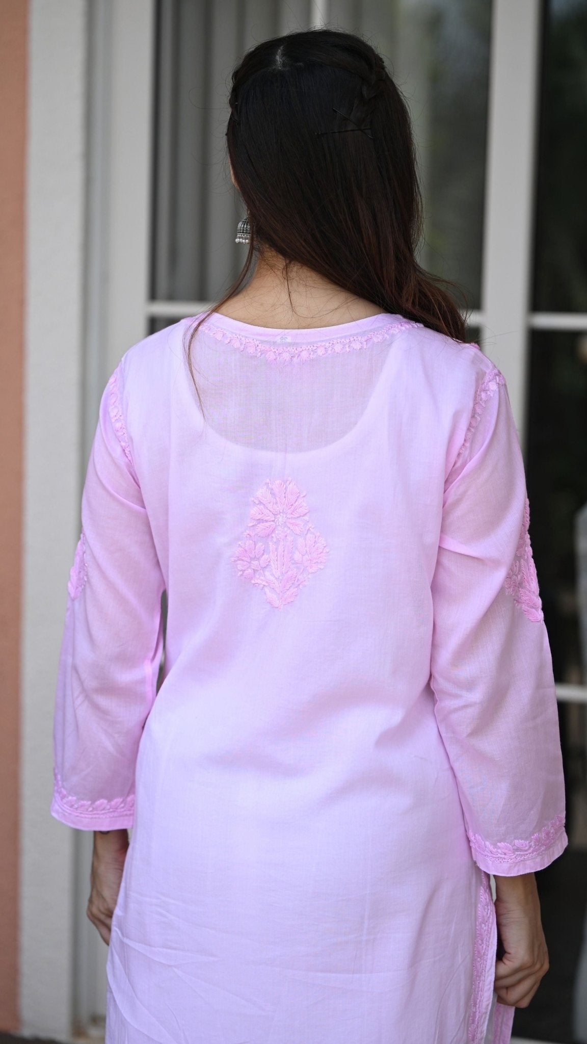 Reet Chikankari Pure Mul Cotton Kurtis - Soft Pink
