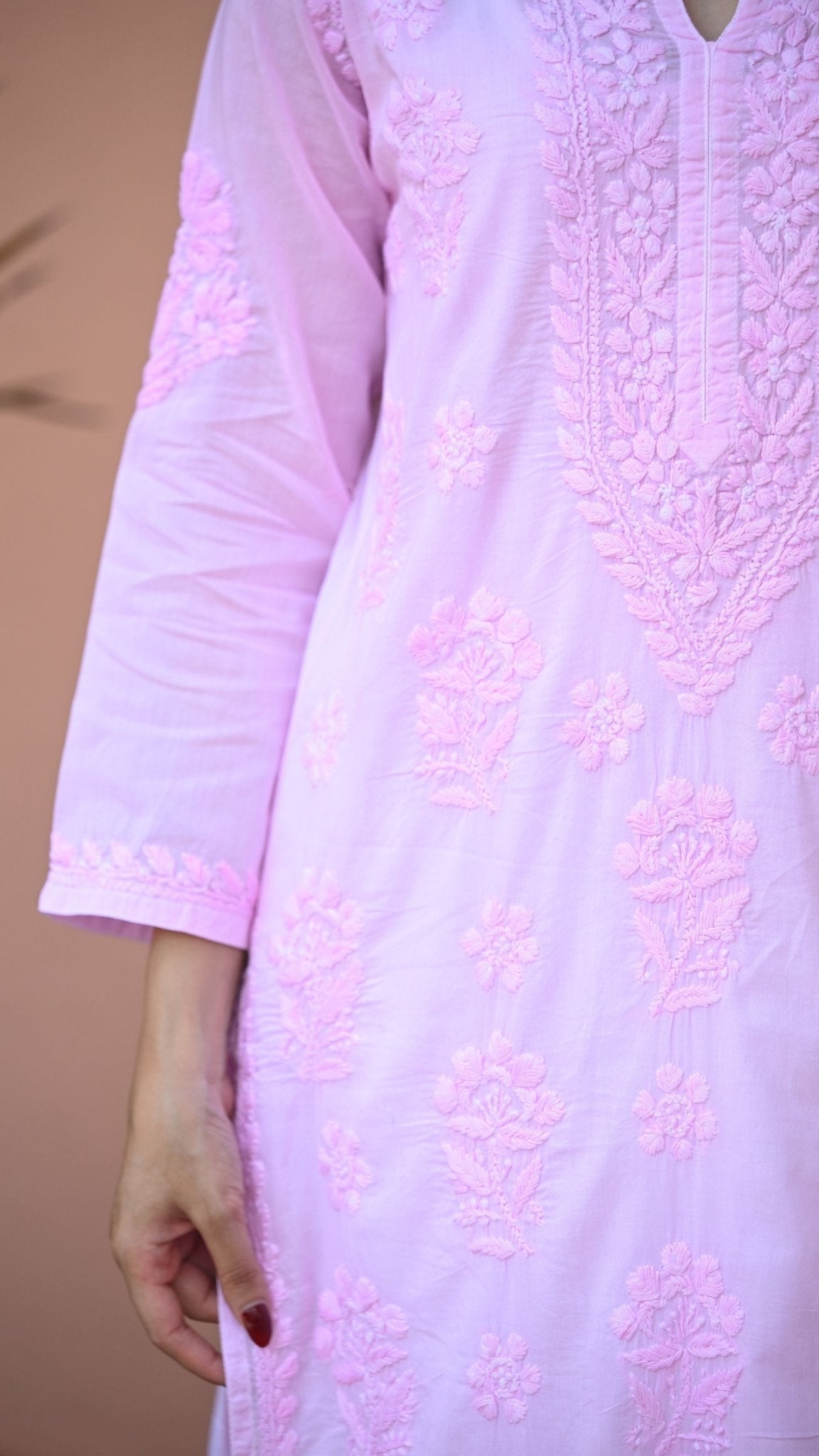 Reet Chikankari Pure Mul Cotton Kurtis - Soft Pink
