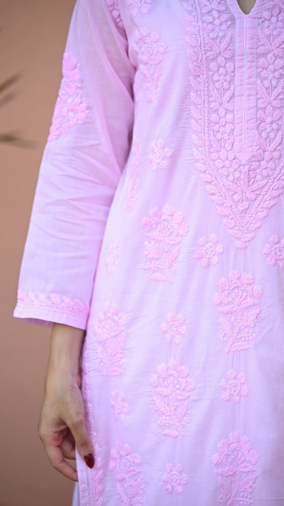 Reet Chikankari Pure Mul Cotton Kurtis - Soft Pink