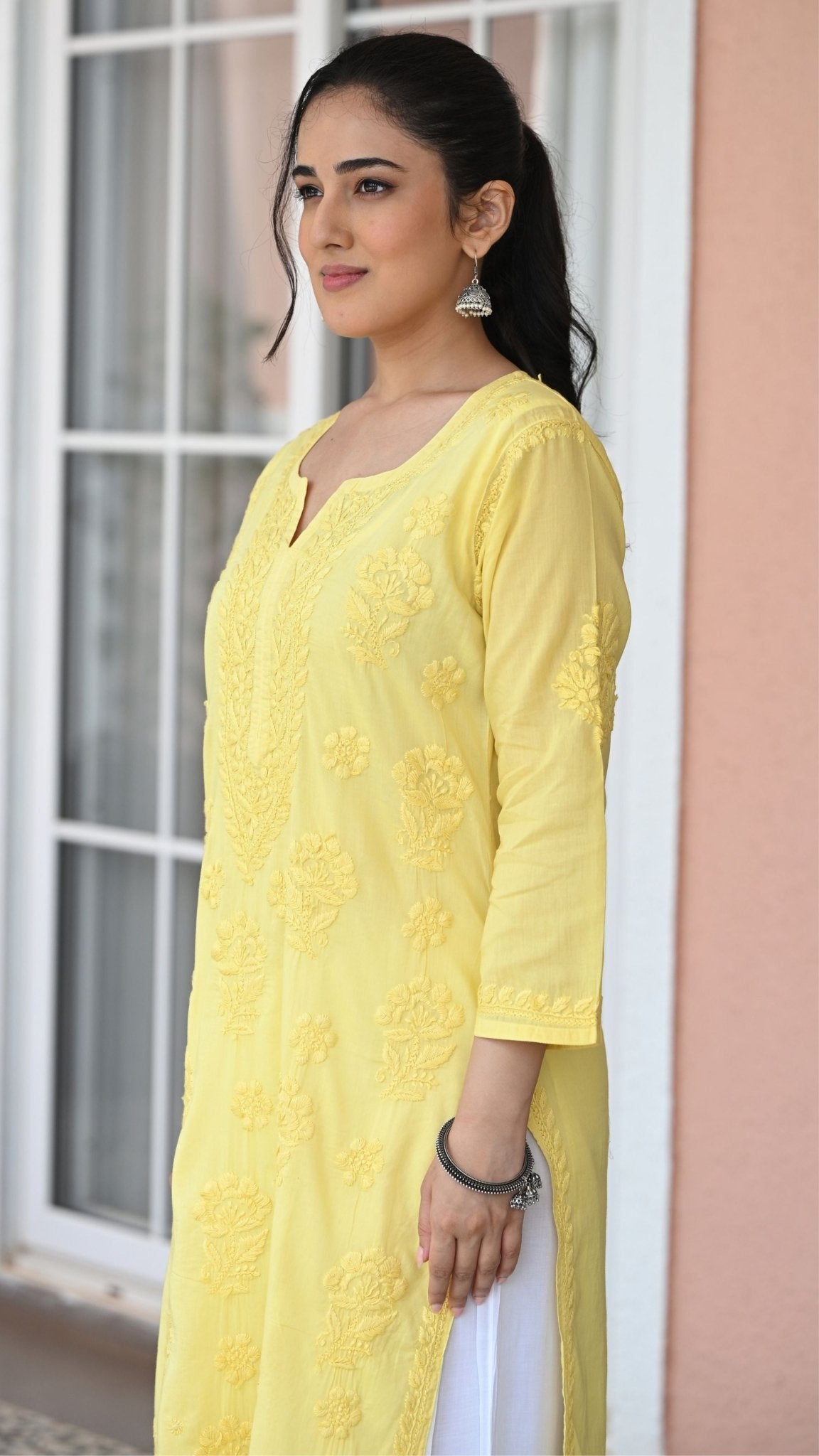 Reet Chikankari Pure Mul Cotton Kurtis - Sunshine Yellow