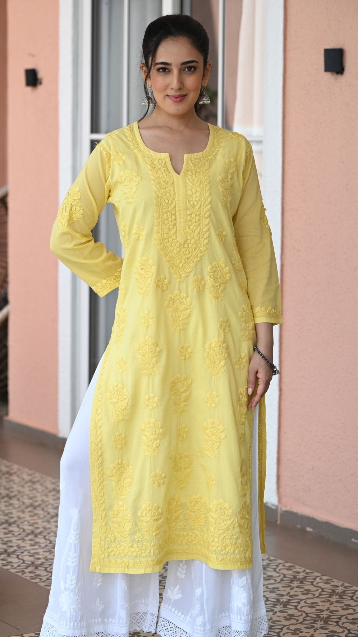 Reet Chikankari Pure Mul Cotton Kurtis - Sunshine Yellow