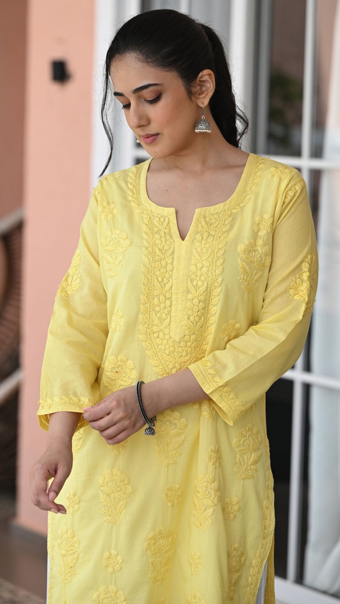 Reet Chikankari Pure Mul Cotton Kurtis - Sunshine Yellow