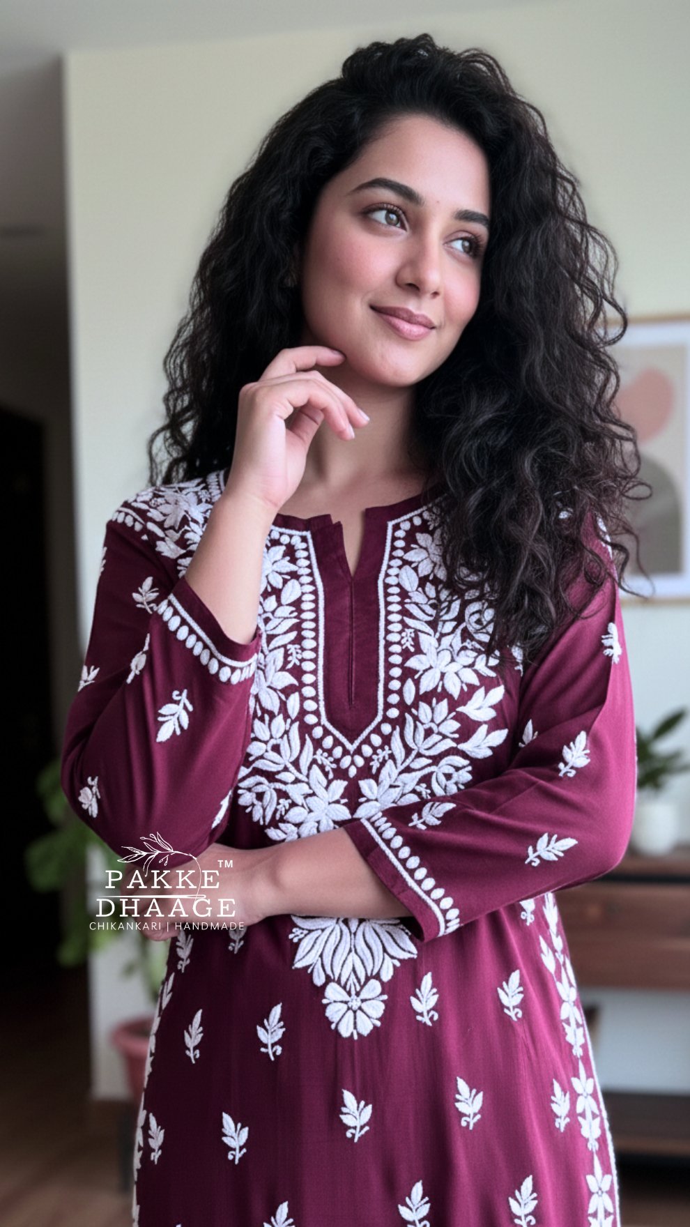 Rida Modal Chikankari Kurta Palazzo 2PC Set Poured Wine