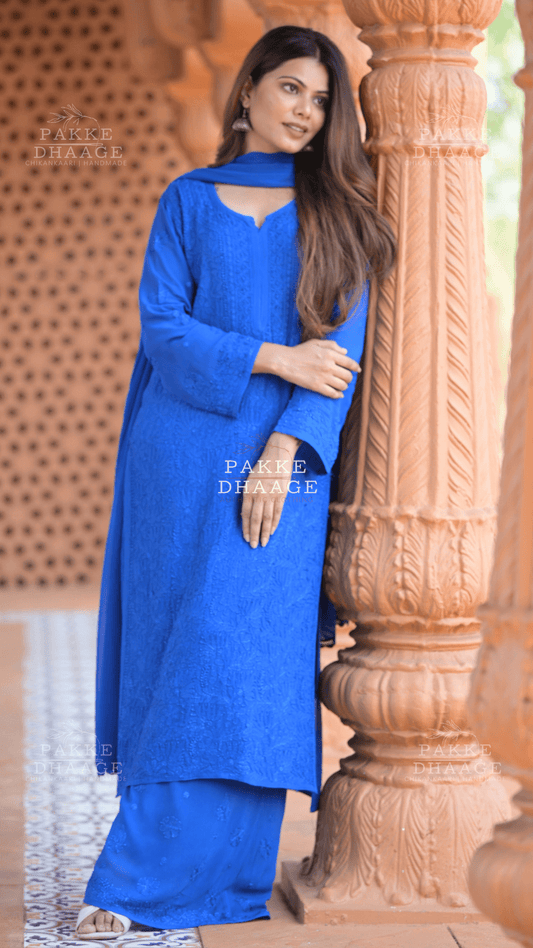 Roohani Georgette Kurta & Kurta Sets - Blueberry Blue