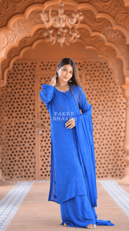 Roohani Georgette Kurta & Kurta Sets - Blueberry Blue