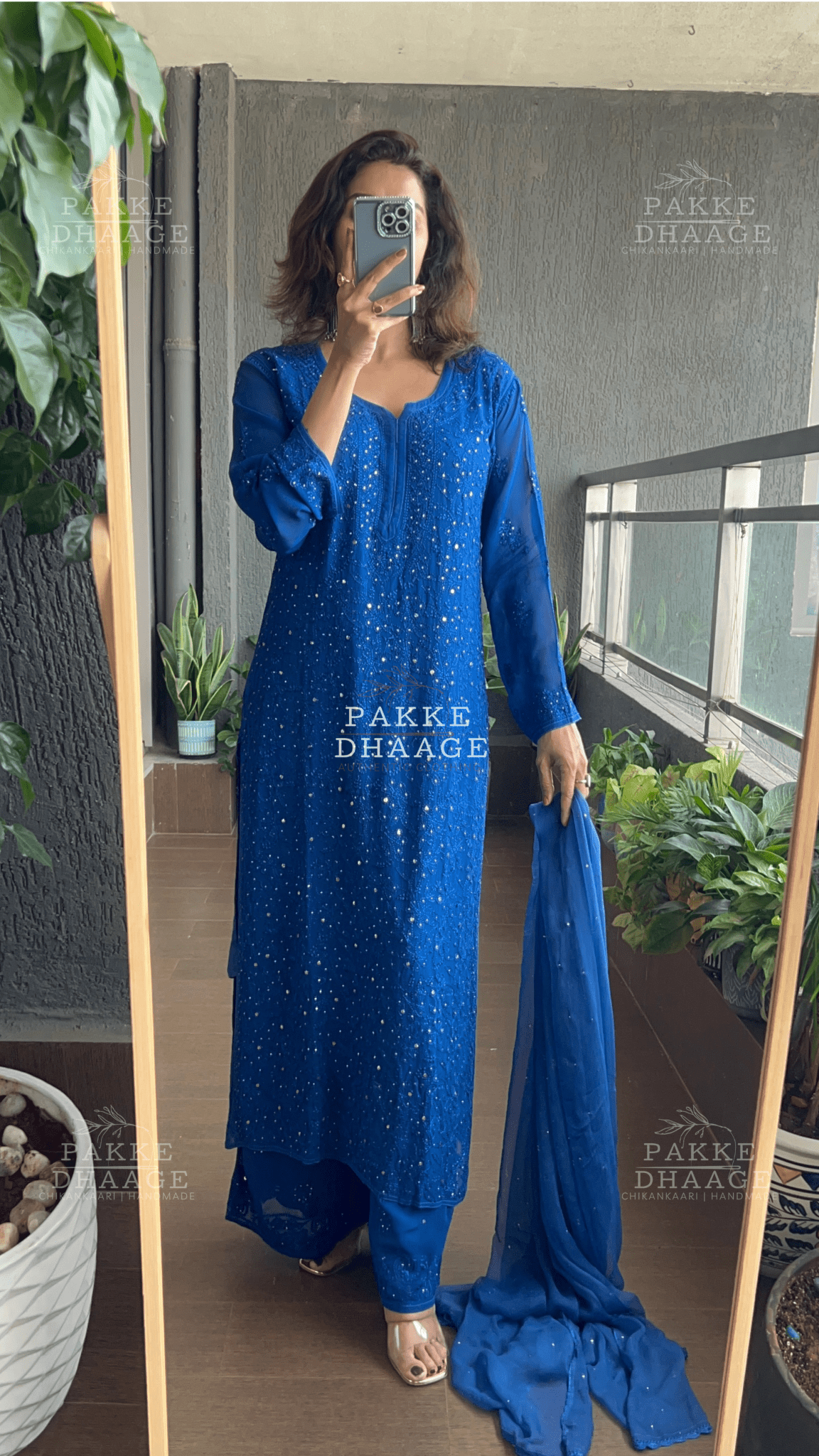Roohani Georgette Kurta & Kurta Sets - Blueberry Blue