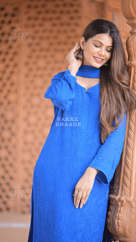 Roohani Georgette Kurta & Kurta Sets - Blueberry Blue