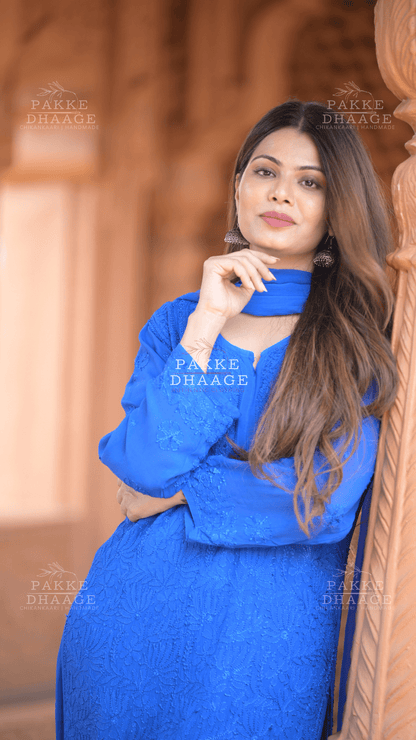 Roohani Georgette Kurta & Kurta Sets - Blueberry Blue