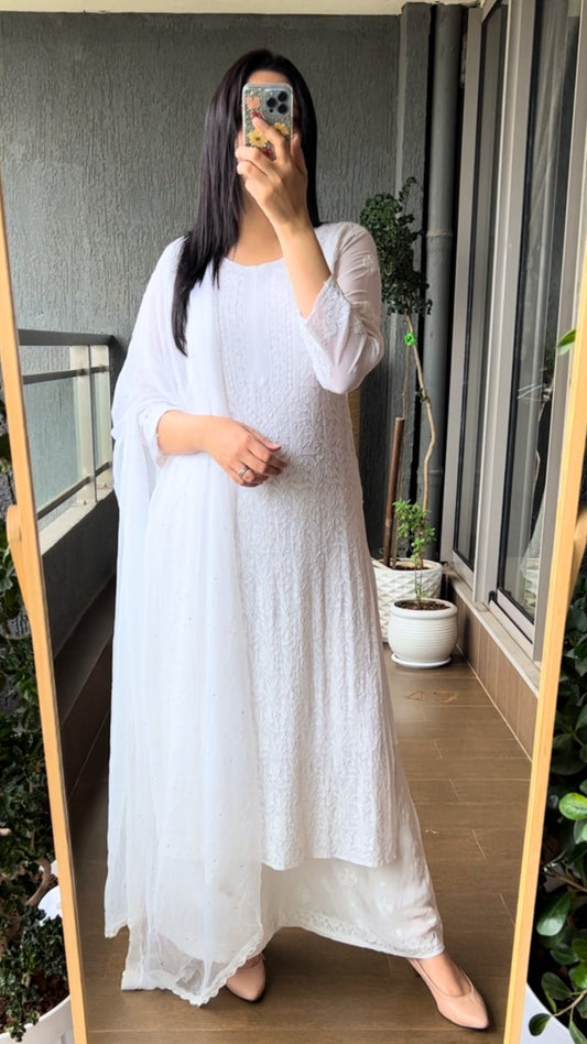 Roohani Georgette Kurta & Kurta Sets - Classic White