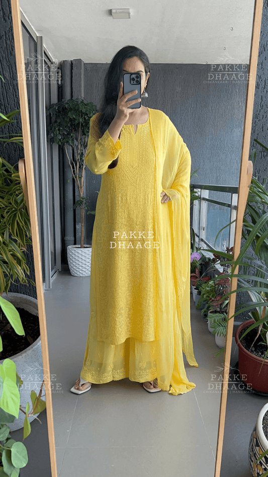Roohani Georgette Kurta & Kurta Sets - Light Bumblebee Yellow