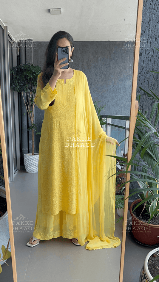 Roohani Georgette Kurta & Kurta Sets - Light Bumblebee Yellow