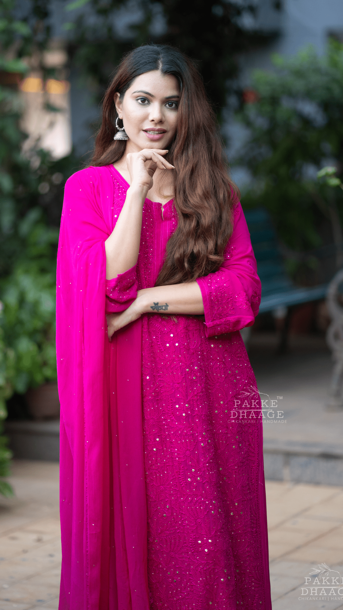 Roohani Georgette Kurta & Kurta Sets - Love Potion Hot Pink