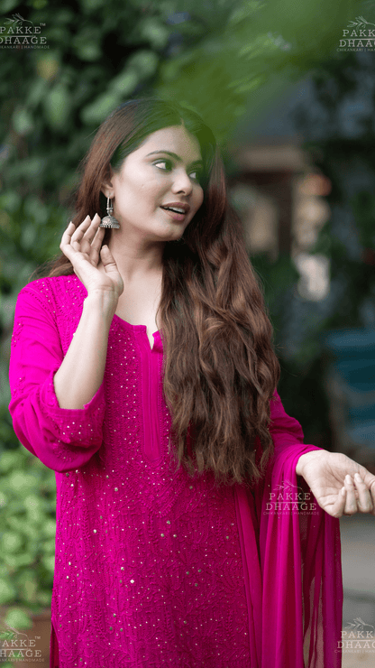 Roohani Georgette Kurta & Kurta Sets - Love Potion Hot Pink